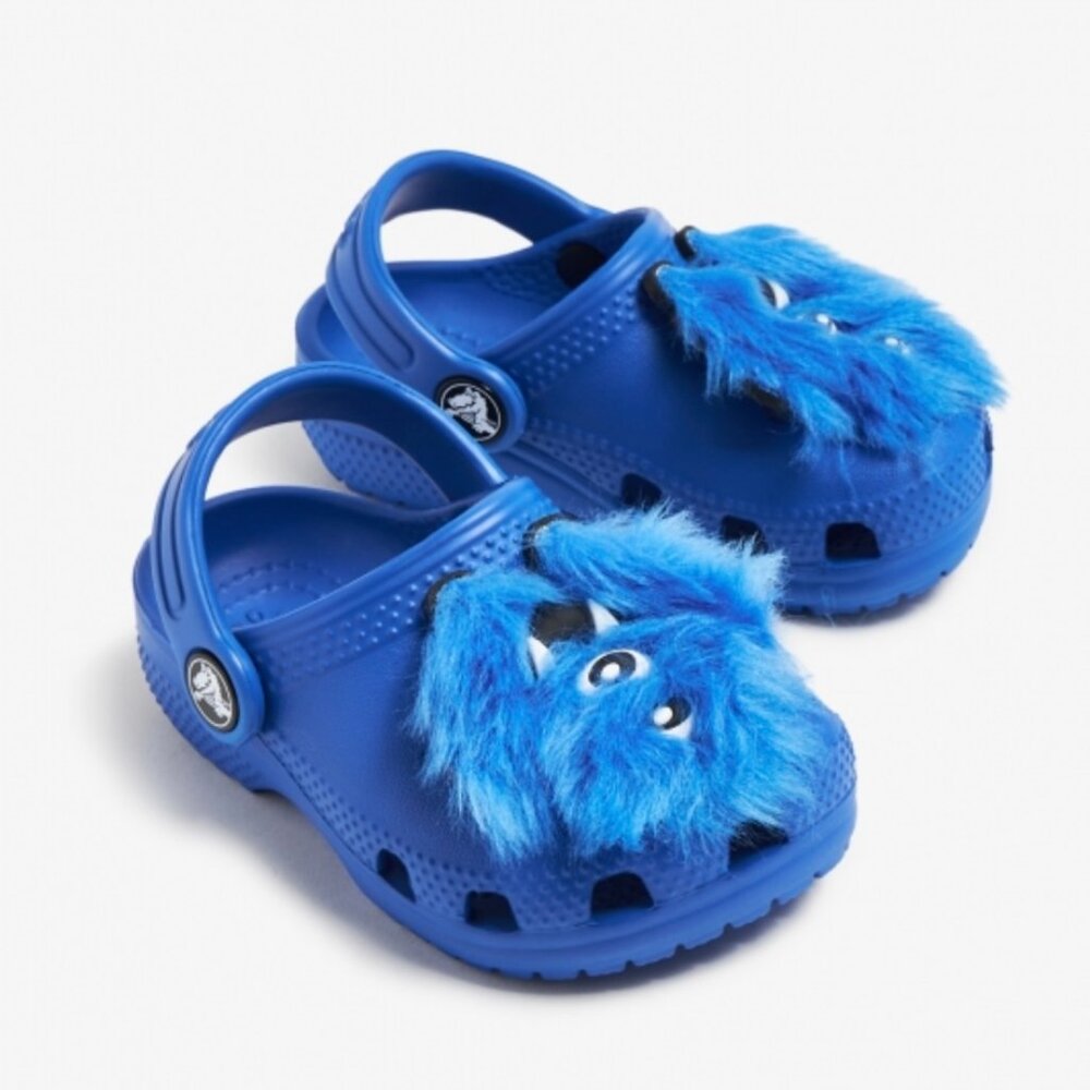 NEW! CROCS CLASSIC I AM MONSTER Kids Classic Blue Fuzzy Clog Shoes Comfort